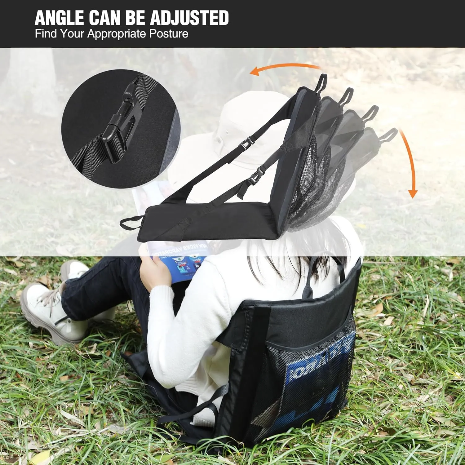 REDCAMP Portable Stadium Seat Bleacher Cushion, Ground Chair with High Back Support, Water Resistant