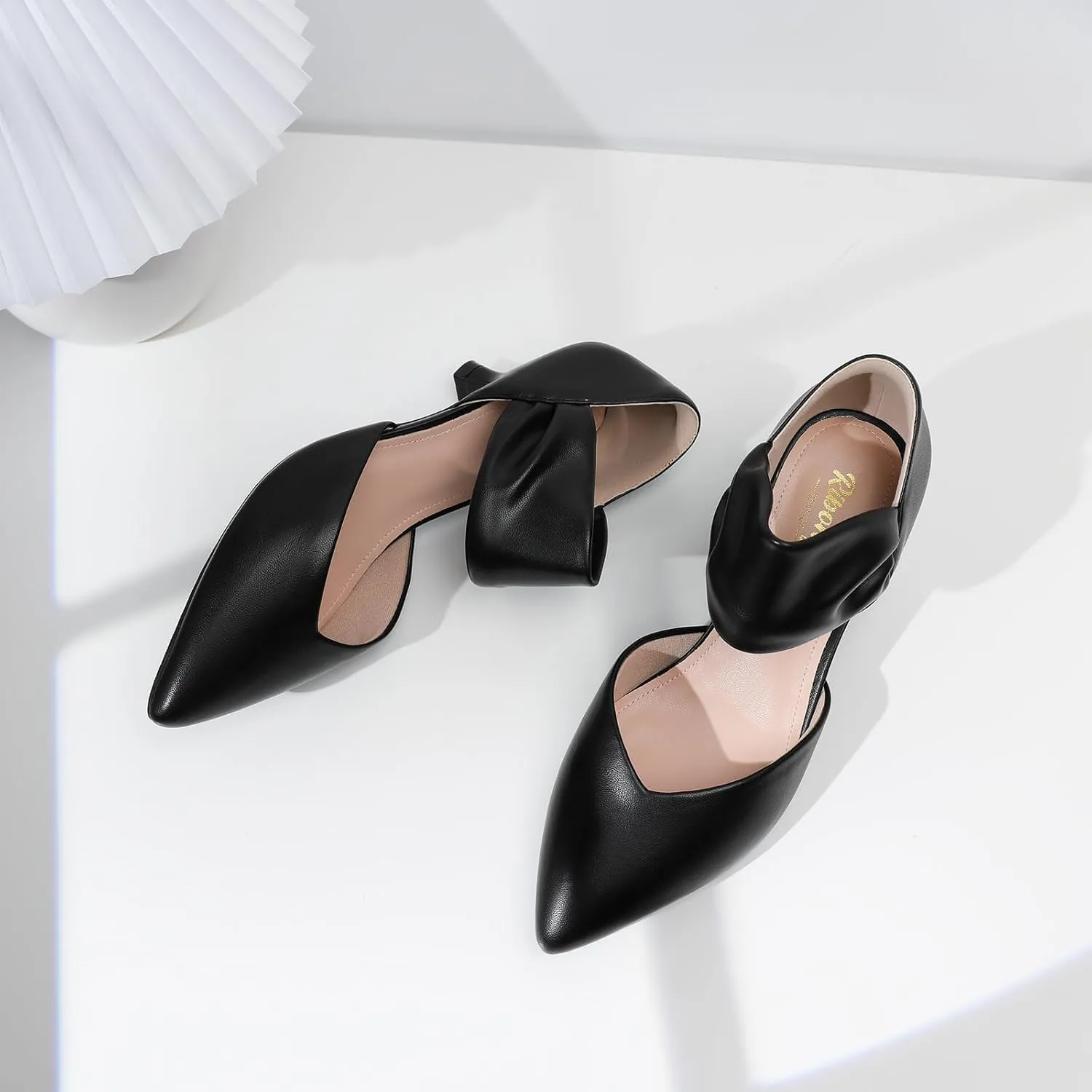 RIBONGZ Kitten Heels for Women Closed Toe Comfortable Low Heels Pointed Toe Sexy Slip on Pumps Bridal Party Dressy Shoes