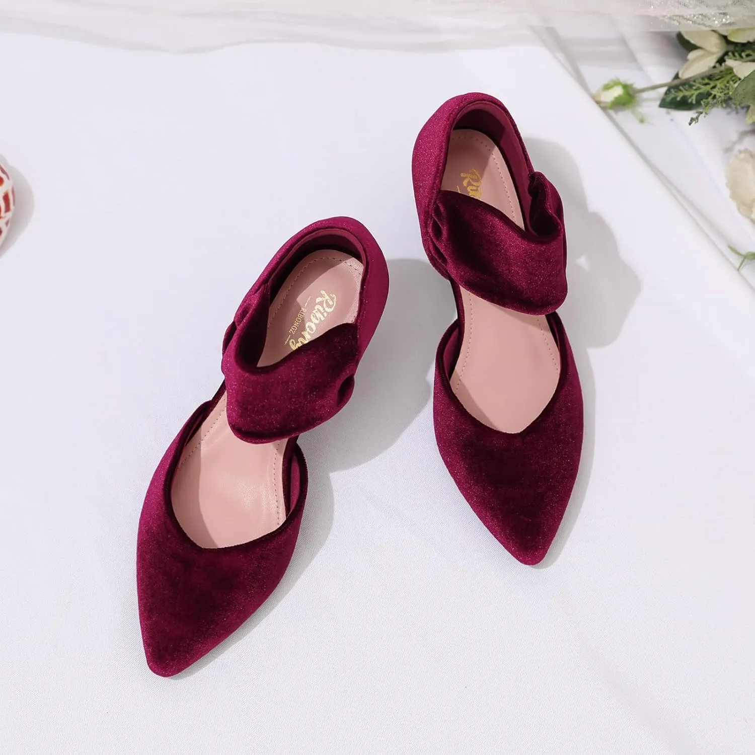 RIBONGZ Kitten Heels for Women Closed Toe Comfortable Low Heels Pointed Toe Sexy Slip on Pumps Bridal Party Dressy Shoes