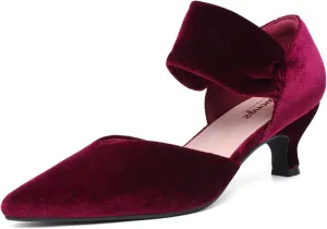 RIBONGZ Kitten Heels for Women Closed Toe Comfortable Low Heels Pointed Toe Sexy Slip on Pumps Bridal Party Dressy Shoes