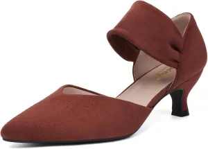 RIBONGZ Kitten Heels for Women Closed Toe Comfortable Low Heels Pointed Toe Sexy Slip on Pumps Bridal Party Dressy Shoes
