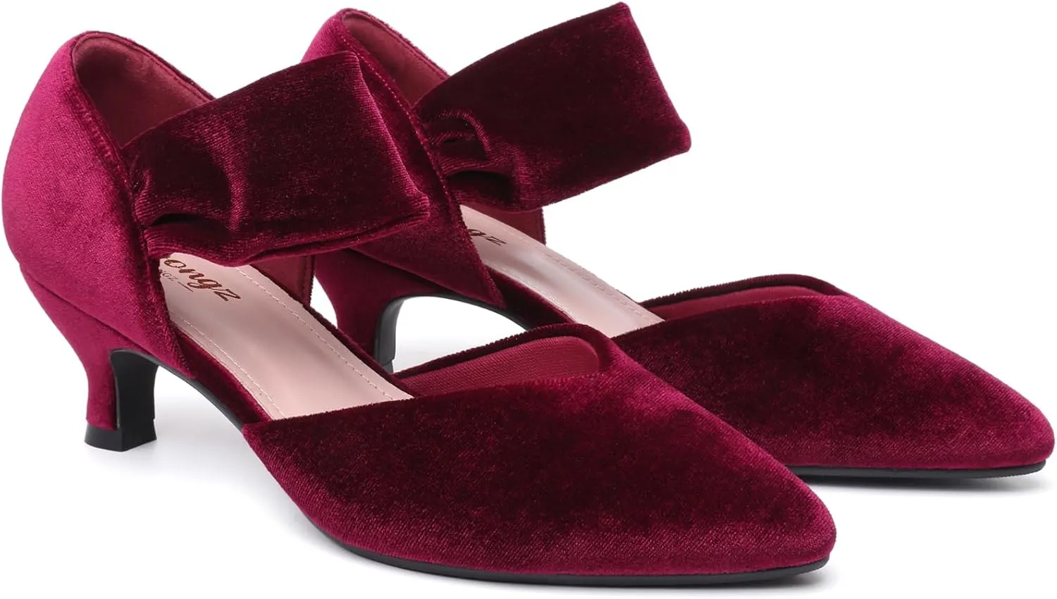 RIBONGZ Kitten Heels for Women Closed Toe Comfortable Low Heels Pointed Toe Sexy Slip on Pumps Bridal Party Dressy Shoes