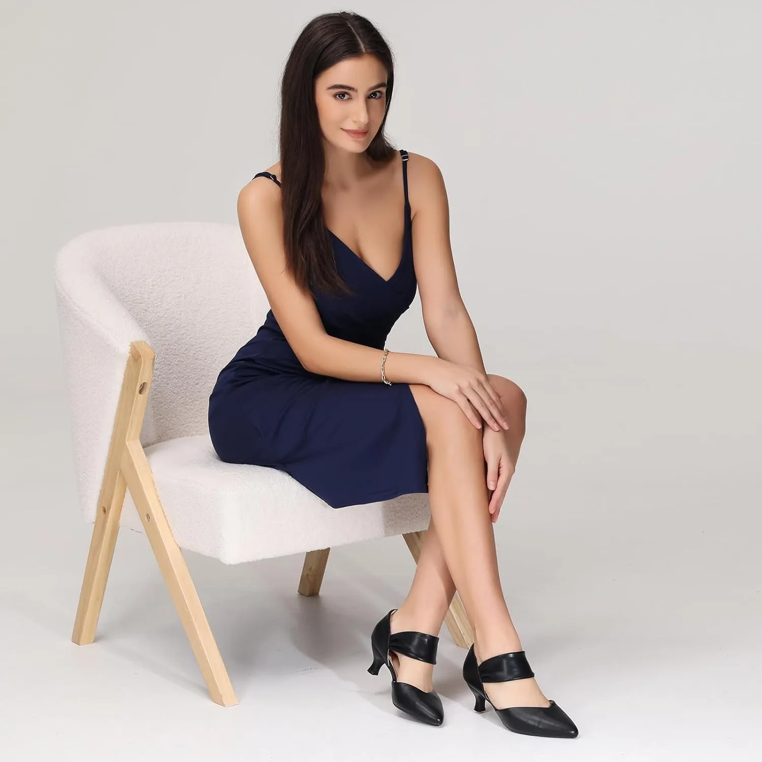 RIBONGZ Kitten Heels for Women Closed Toe Comfortable Low Heels Pointed Toe Sexy Slip on Pumps Bridal Party Dressy Shoes