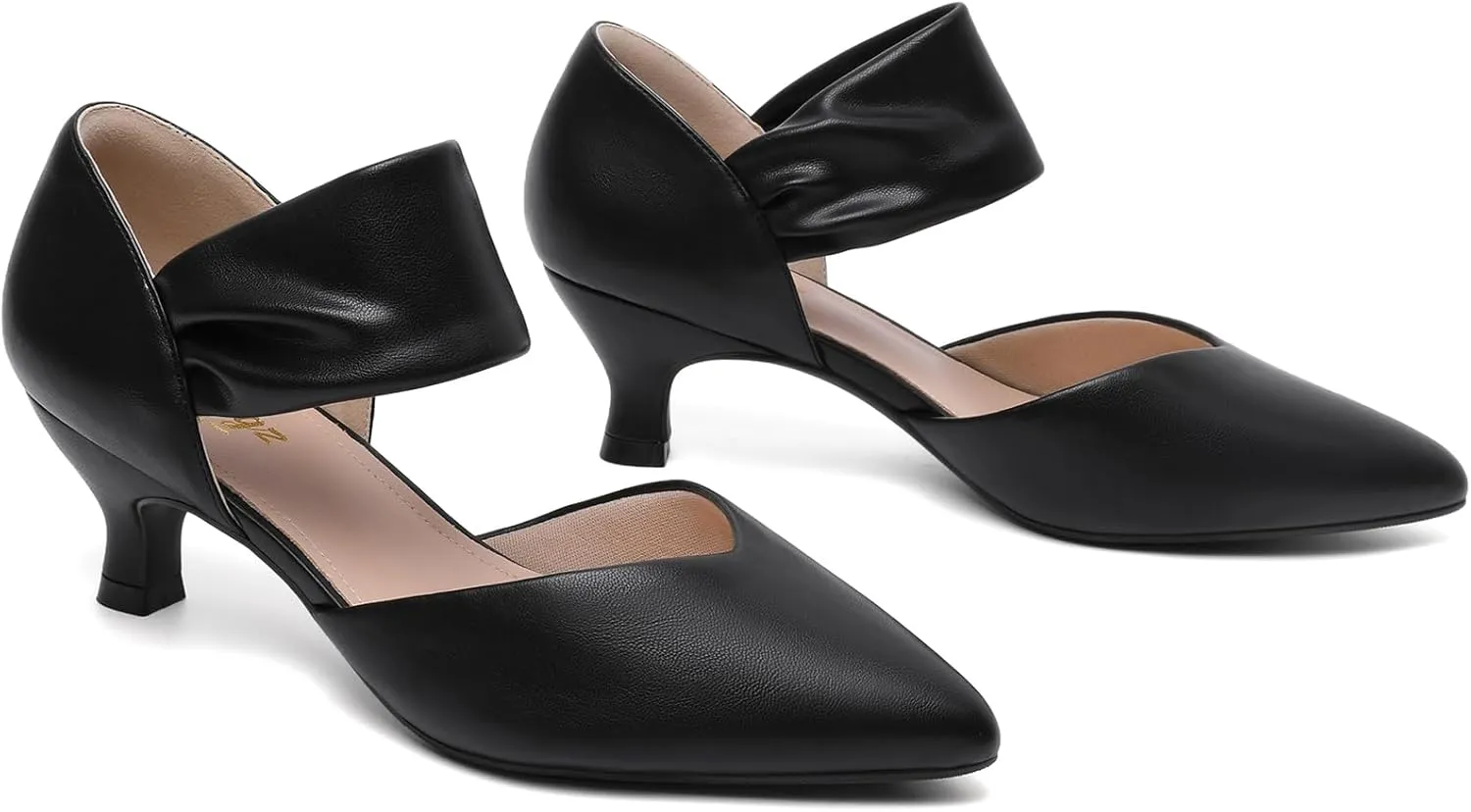 RIBONGZ Kitten Heels for Women Closed Toe Comfortable Low Heels Pointed Toe Sexy Slip on Pumps Bridal Party Dressy Shoes