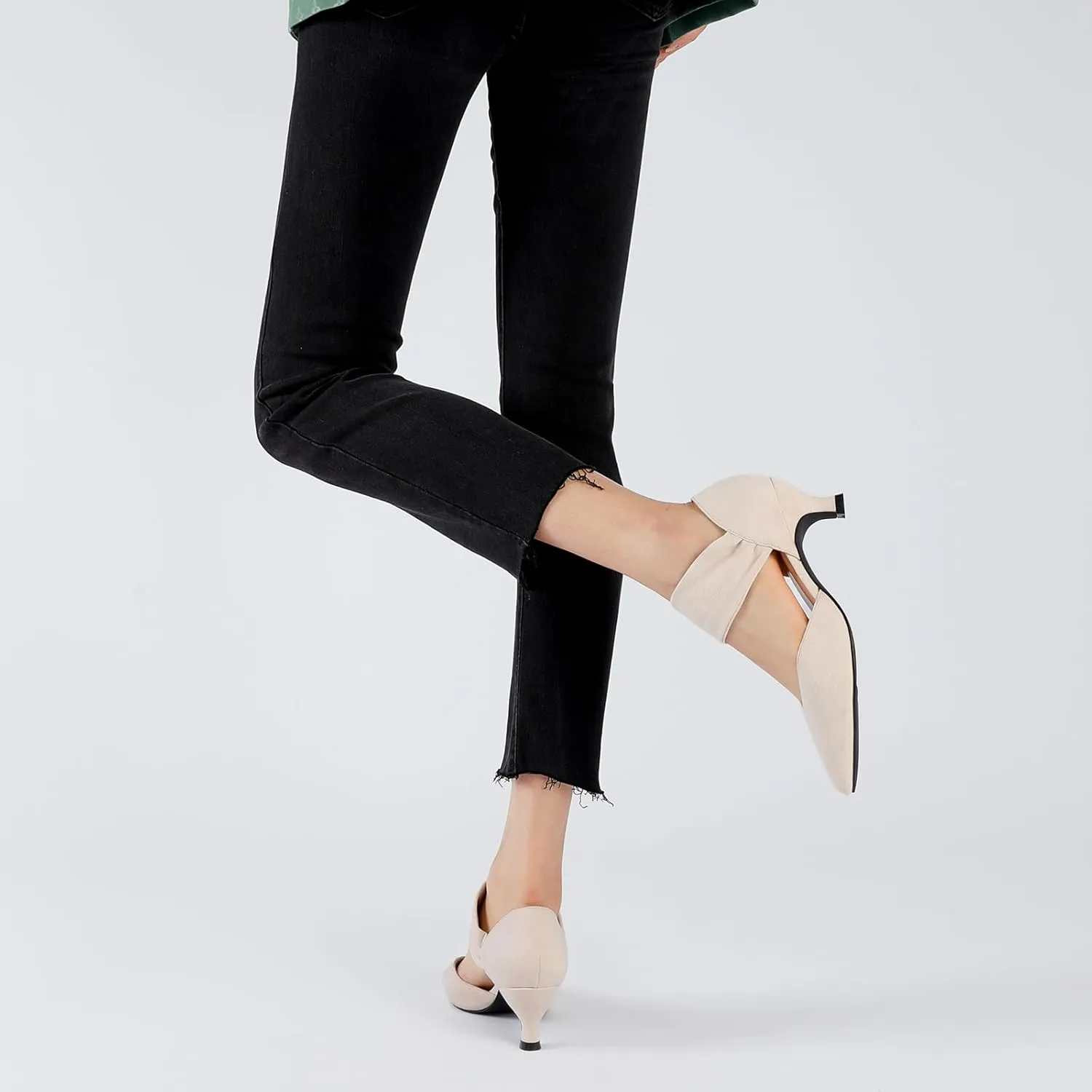 RIBONGZ Kitten Heels for Women Closed Toe Comfortable Low Heels Pointed Toe Sexy Slip on Pumps Bridal Party Dressy Shoes