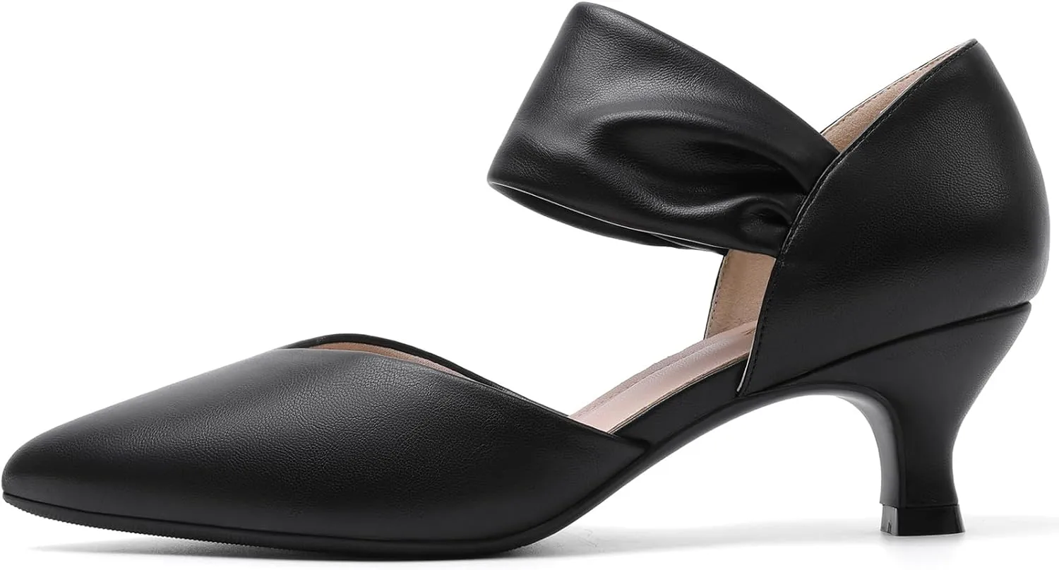 RIBONGZ Kitten Heels for Women Closed Toe Comfortable Low Heels Pointed Toe Sexy Slip on Pumps Bridal Party Dressy Shoes