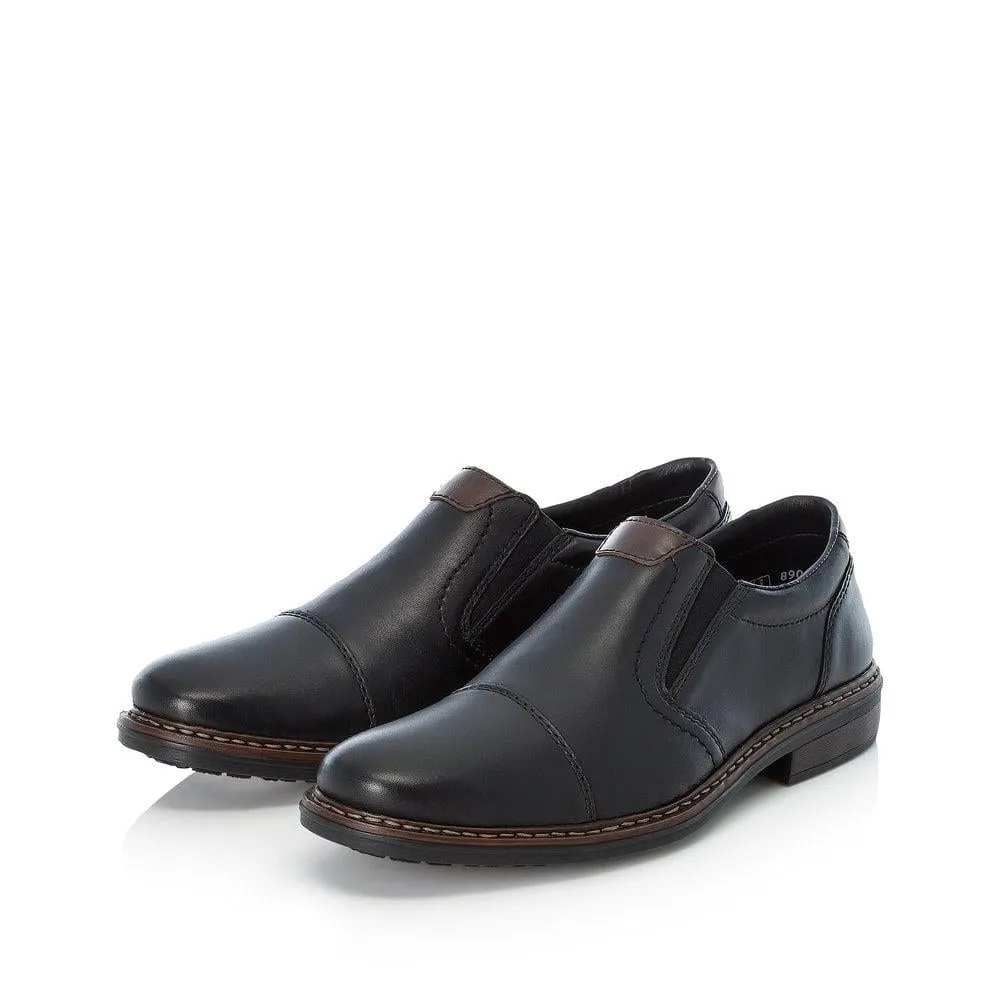 Rieker Mens 17659-00 Slip On Black Leather Extra Wide Fit Shoes