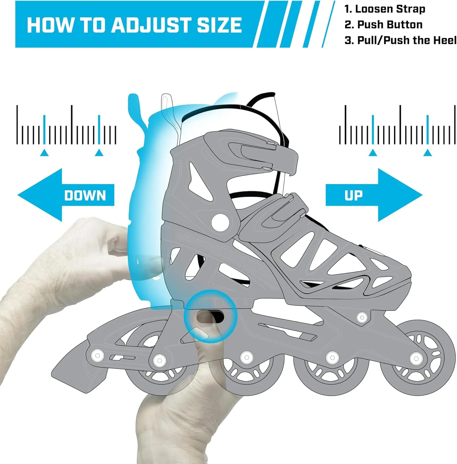 Roller Derby Tracer Adjustable Inline Skates for Boys, Girls, Kids, Beginners