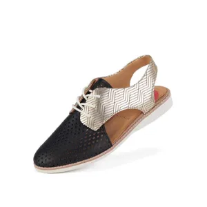 Rollie - Slingback Punch Black Gold Etched