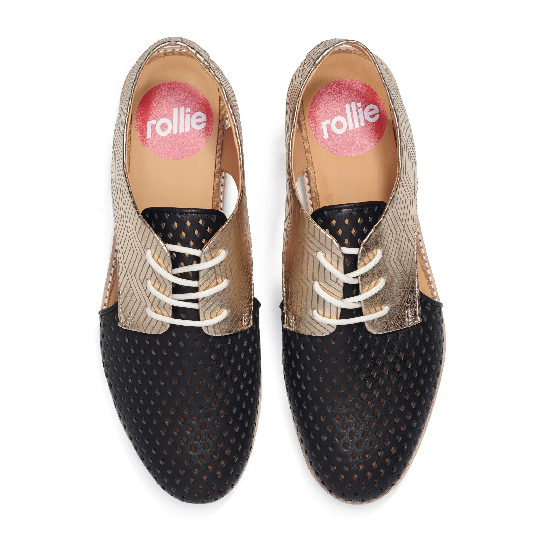 Rollie - Slingback Punch Black Gold Etched