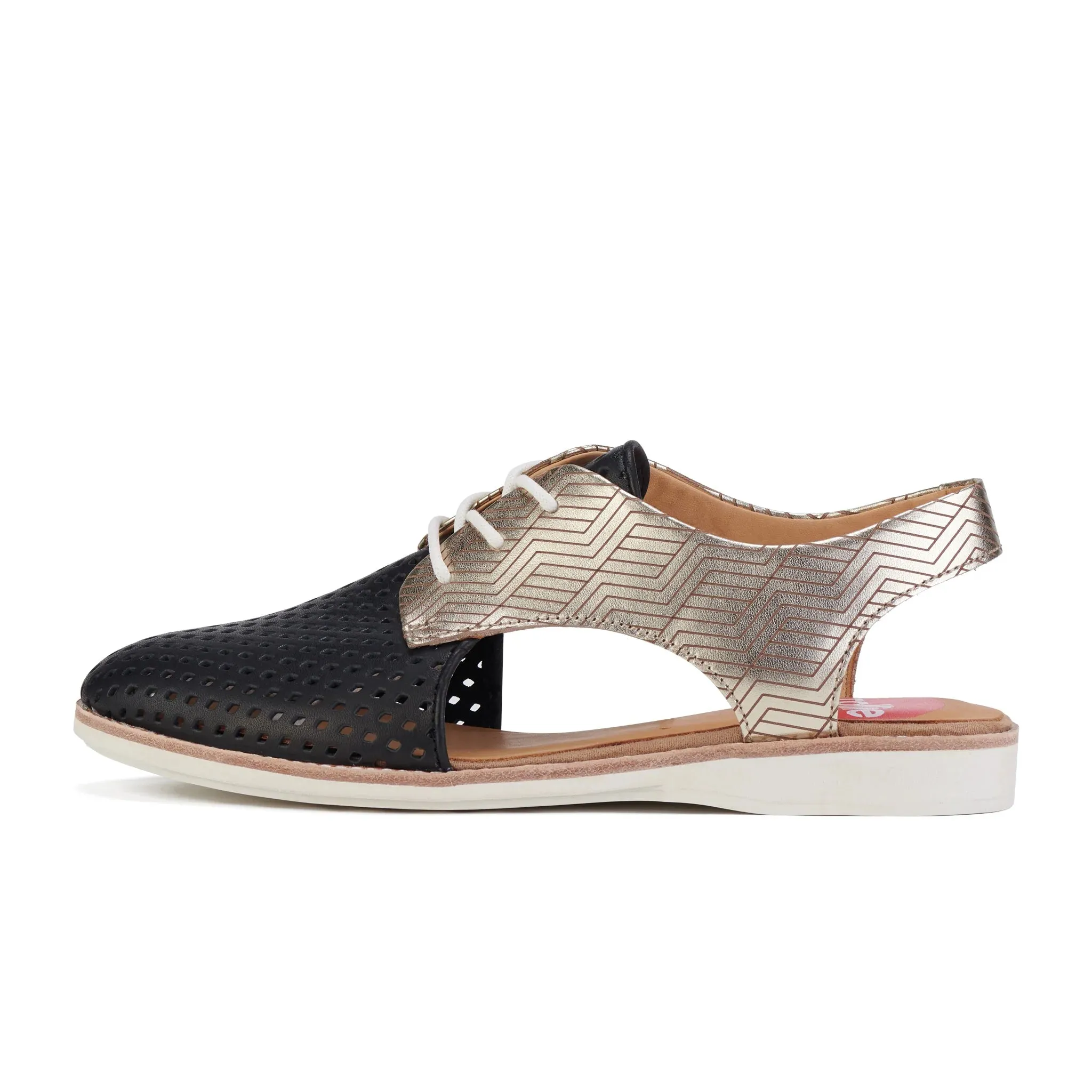 Rollie - Slingback Punch Black Gold Etched