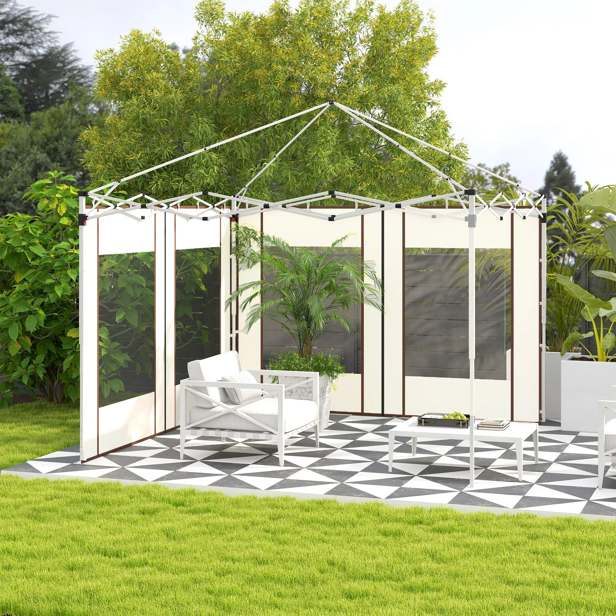 Rootz 2-Pack Gazebo Side Walls - Tent Panels - Outdoor Curtains - Durable Oxford Fabric - 295cm x 195cm x 2H - Fits 3x3m/3x6m Gazebos