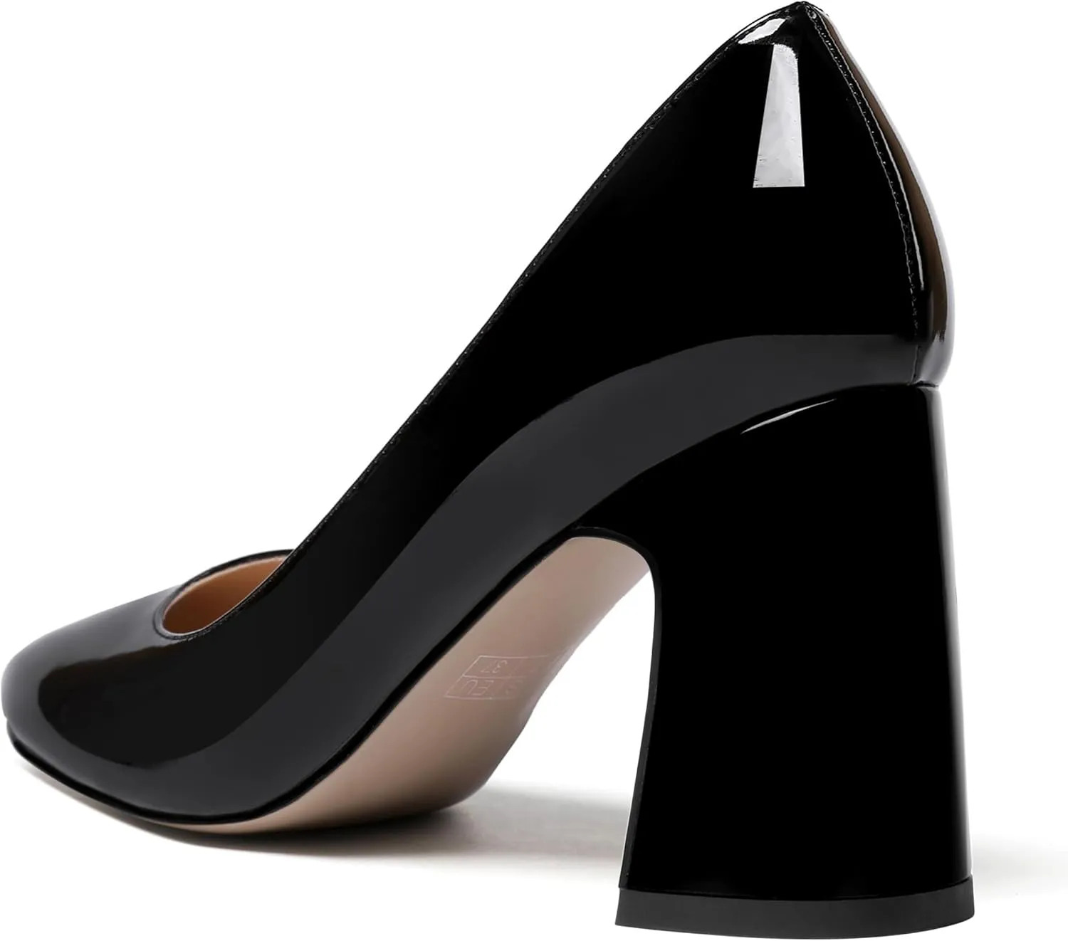 ROSERWISH Womens Comfortable Fashion Patent Party Slip On Round Toe Block High Heel Pumps Shoes 3.3 Inch