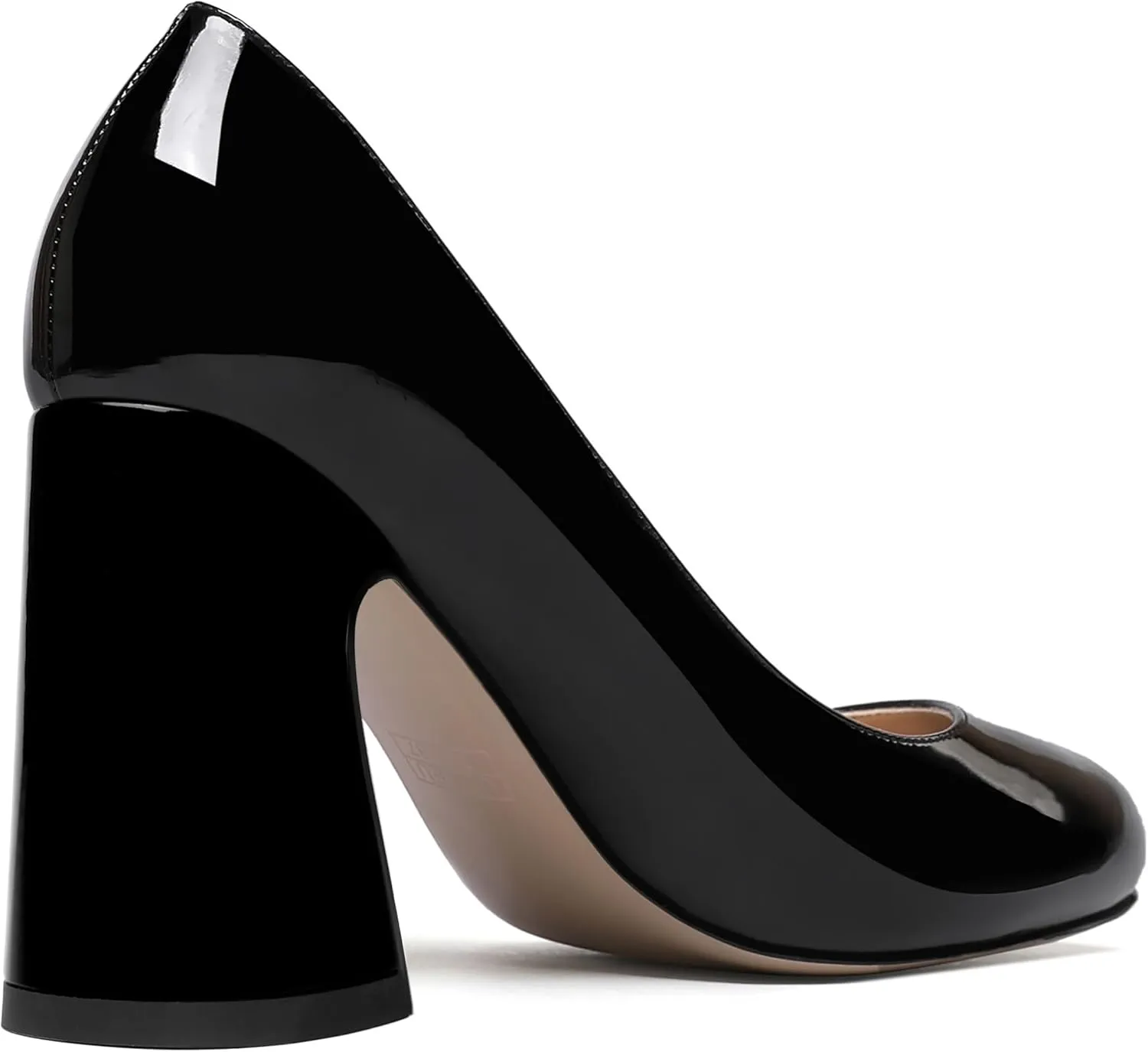 ROSERWISH Womens Comfortable Fashion Patent Party Slip On Round Toe Block High Heel Pumps Shoes 3.3 Inch
