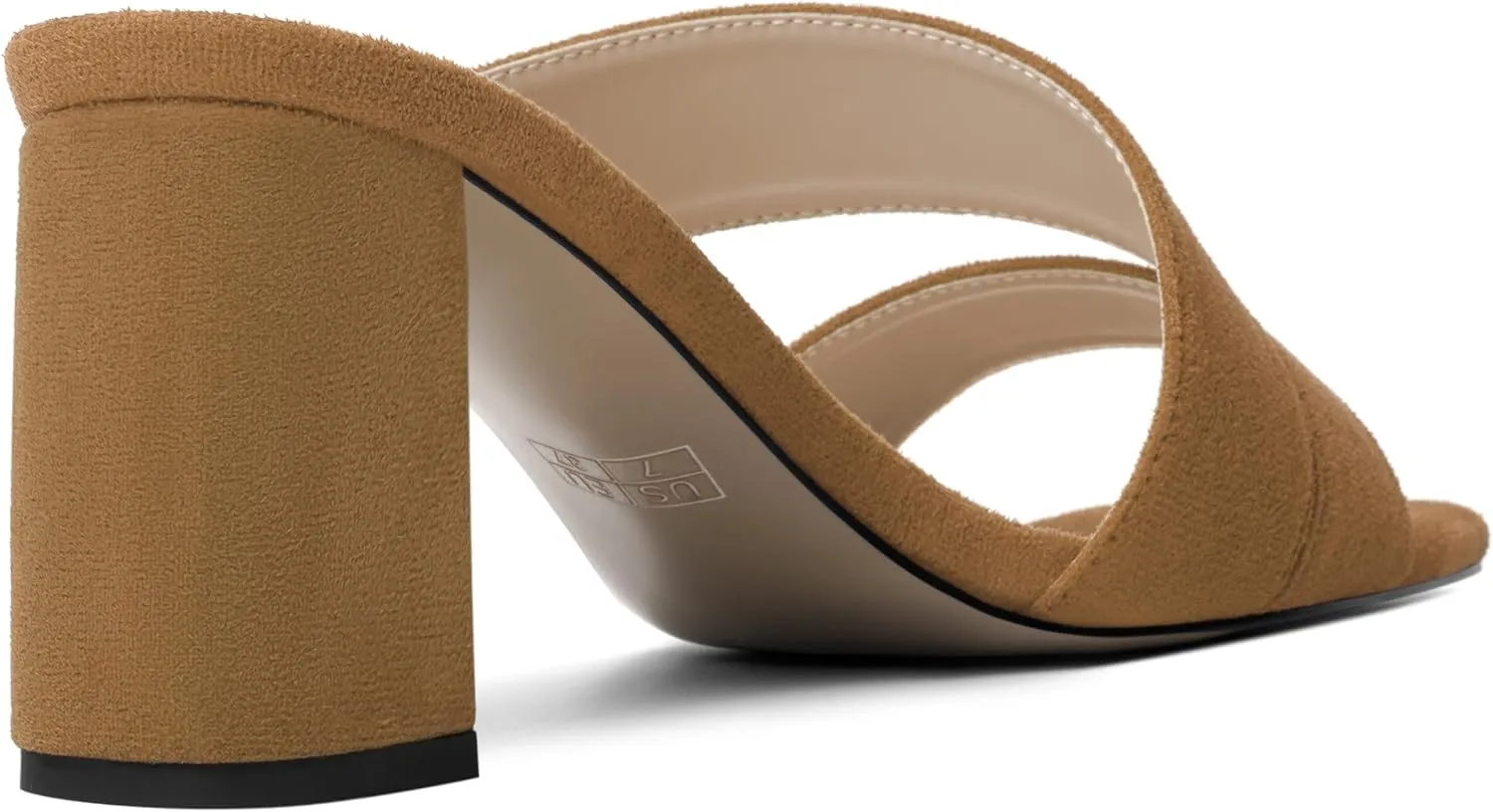 ROSERWISH Womens Open Toe Comfortable Suede Dating Slip On Casual Block Mid Heel Heeled Sandals 2.5 Inch