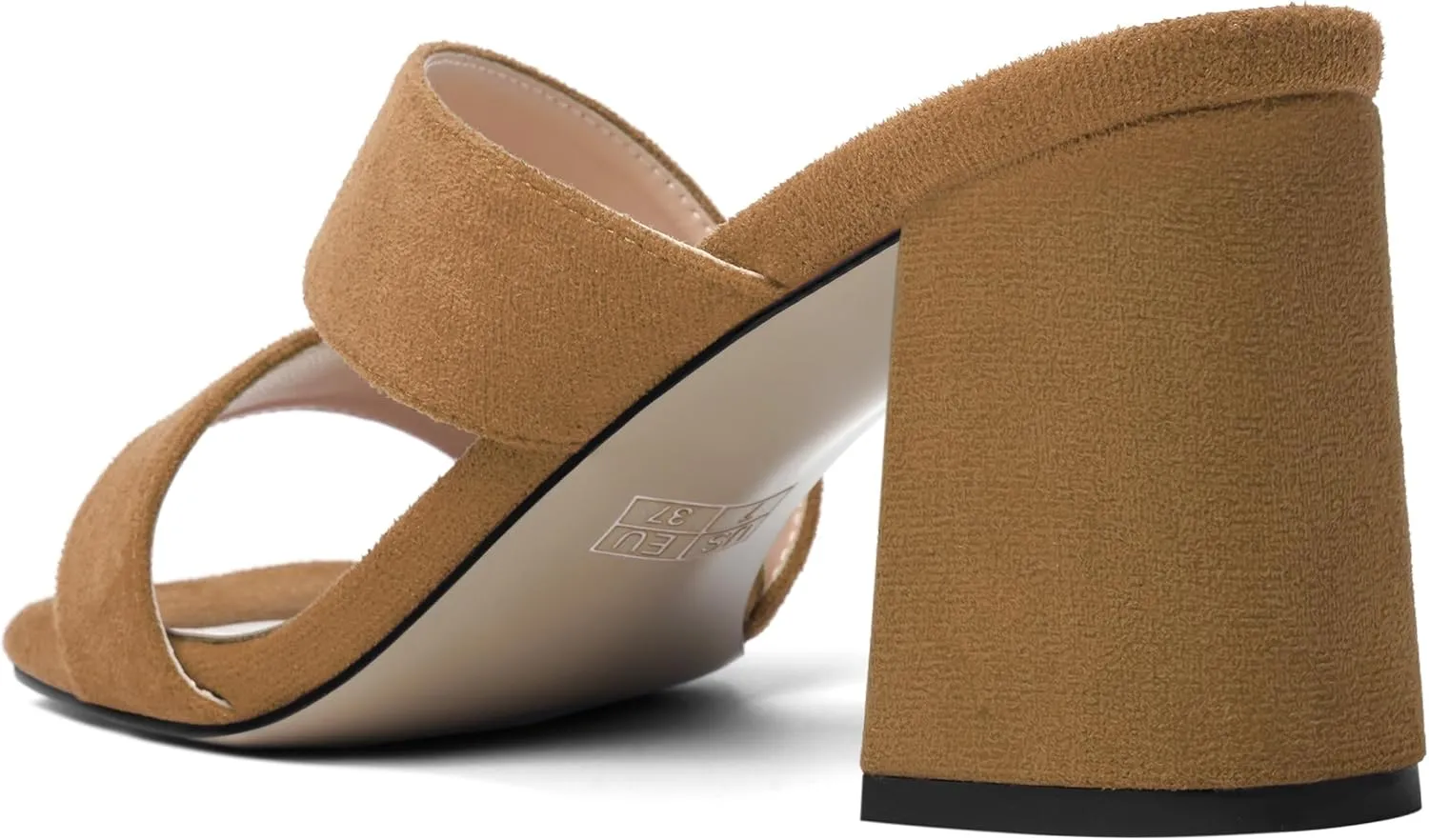 ROSERWISH Womens Open Toe Comfortable Suede Dating Slip On Casual Block Mid Heel Heeled Sandals 2.5 Inch