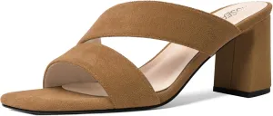 ROSERWISH Womens Open Toe Comfortable Suede Dating Slip On Casual Block Mid Heel Heeled Sandals 2.5 Inch