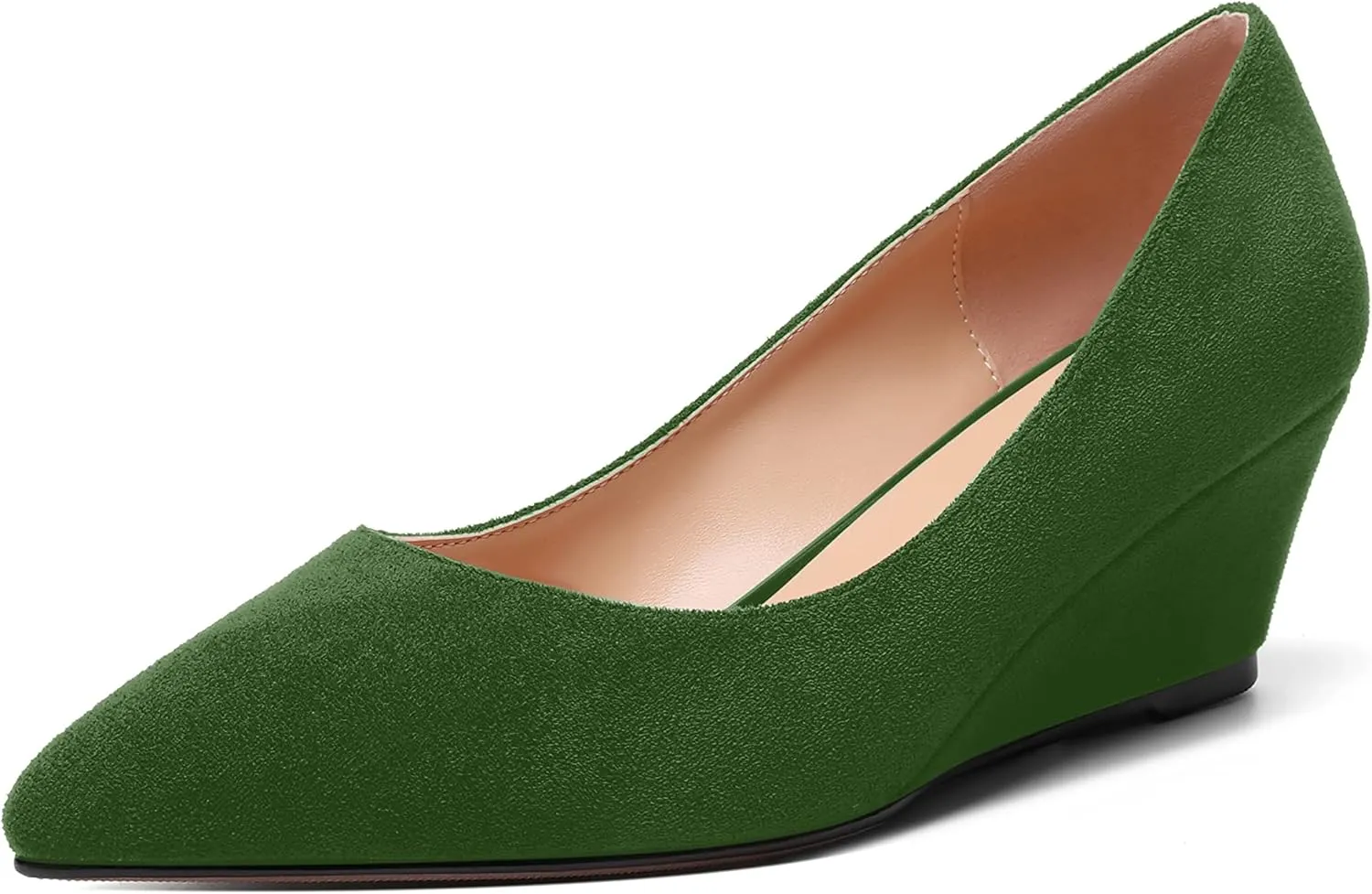 ROSERWISH Womens Wedding Pointed Toe Suede Fashion Slip On Comfortable Wedge Low Heel Pumps Dress Shoes 2 Inch