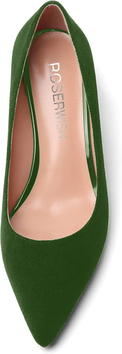 ROSERWISH Womens Wedding Pointed Toe Suede Fashion Slip On Comfortable Wedge Low Heel Pumps Dress Shoes 2 Inch