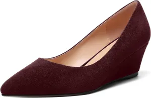 ROSERWISH Womens Wedding Pointed Toe Suede Fashion Slip On Comfortable Wedge Low Heel Pumps Dress Shoes 2 Inch