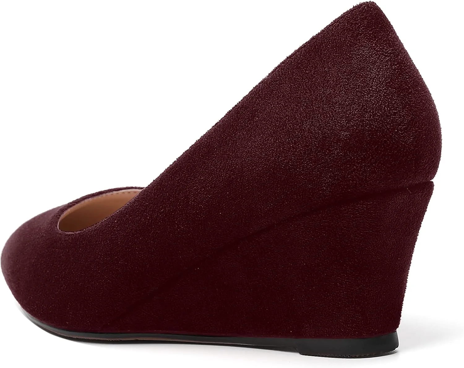ROSERWISH Womens Wedding Pointed Toe Suede Fashion Slip On Comfortable Wedge Low Heel Pumps Dress Shoes 2 Inch