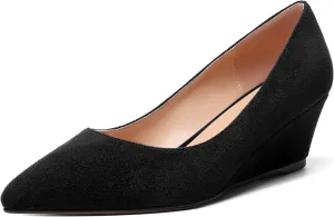 ROSERWISH Womens Wedding Pointed Toe Suede Fashion Slip On Comfortable Wedge Low Heel Pumps Dress Shoes 2 Inch