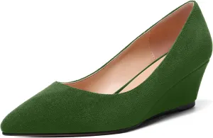 ROSERWISH Womens Wedding Pointed Toe Suede Fashion Slip On Comfortable Wedge Low Heel Pumps Dress Shoes 2 Inch