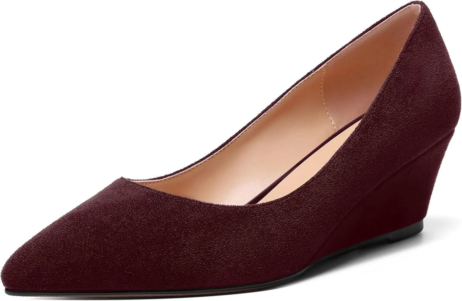 ROSERWISH Womens Wedding Pointed Toe Suede Fashion Slip On Comfortable Wedge Low Heel Pumps Dress Shoes 2 Inch