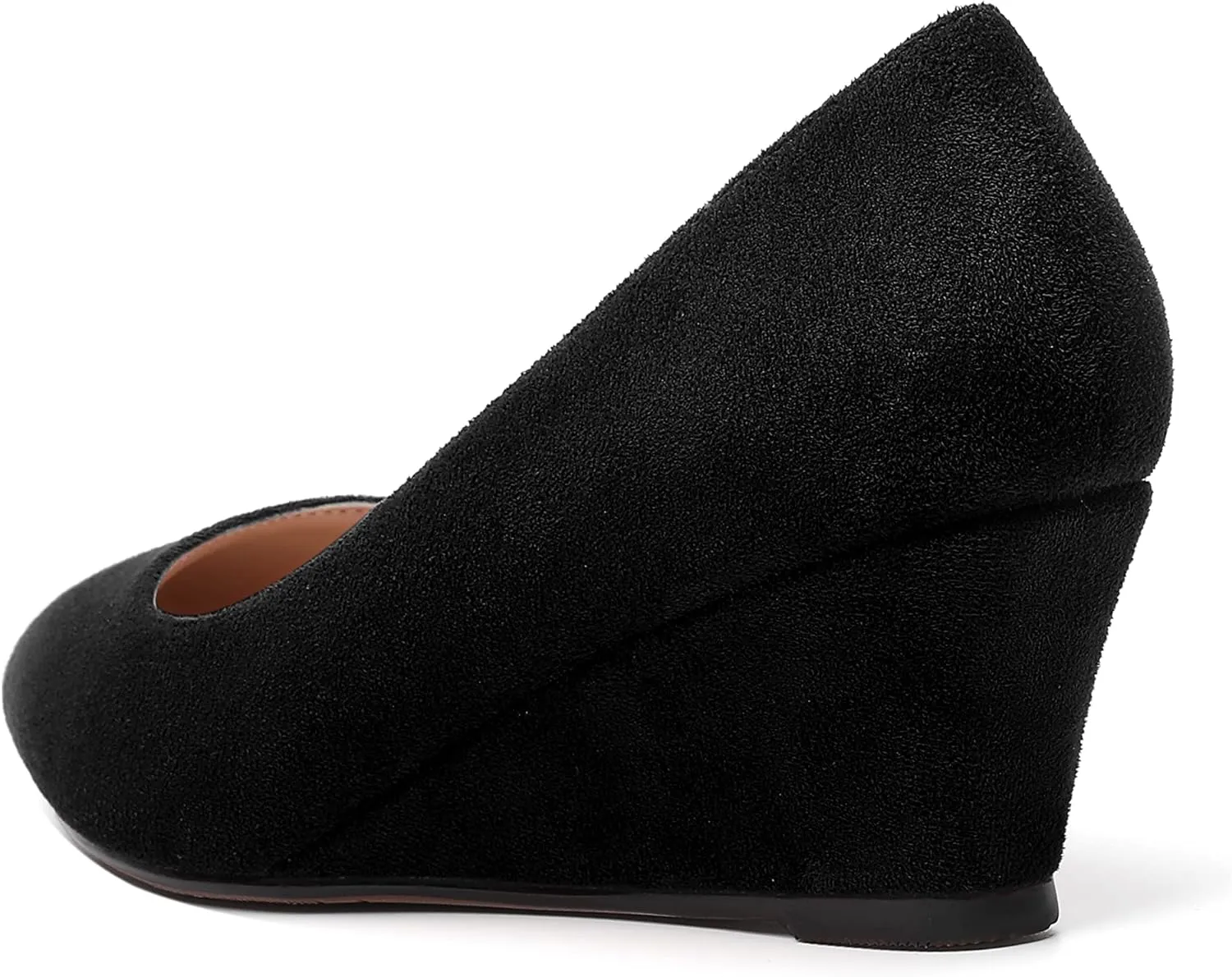 ROSERWISH Womens Wedding Pointed Toe Suede Fashion Slip On Comfortable Wedge Low Heel Pumps Dress Shoes 2 Inch