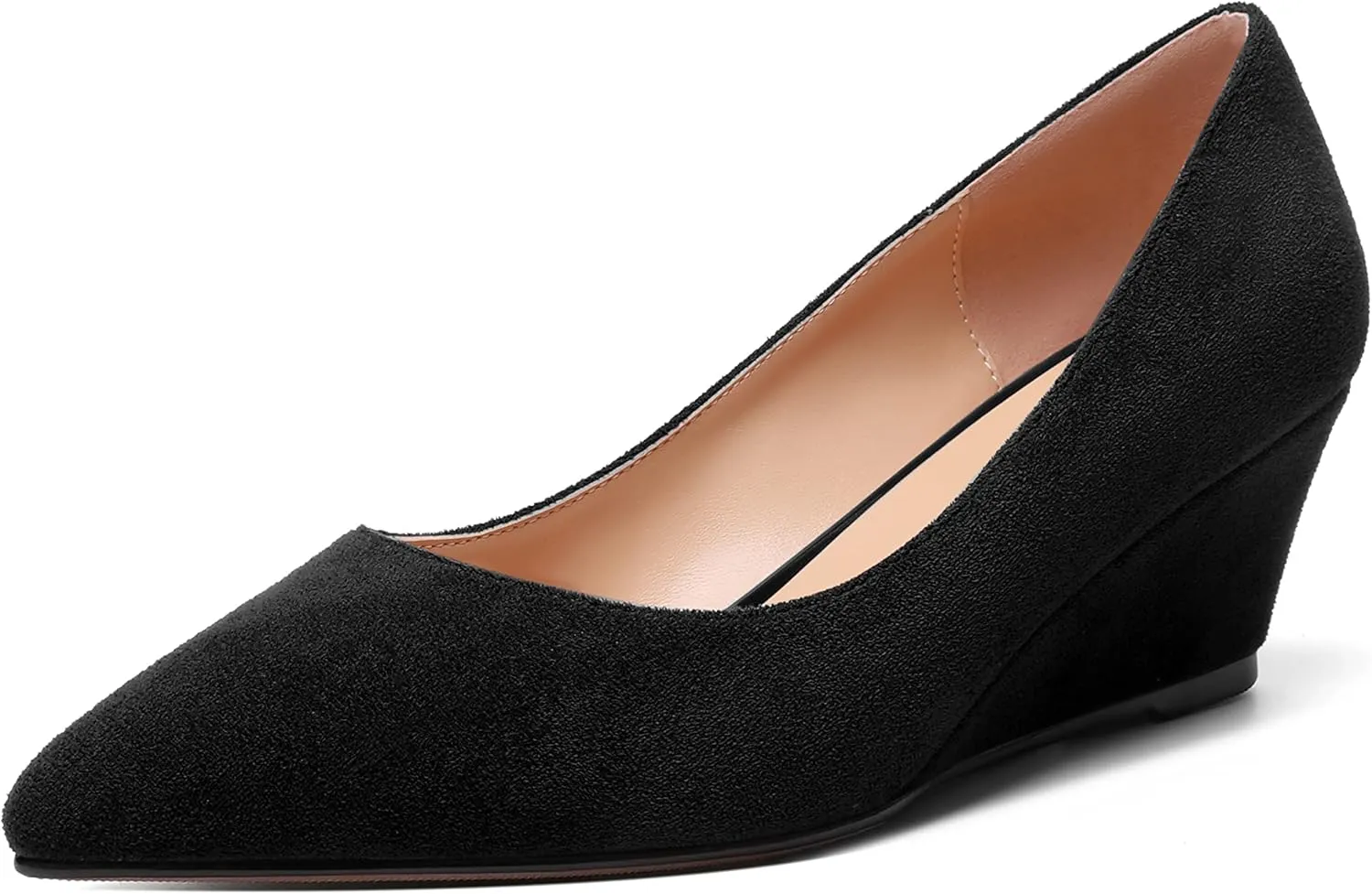 ROSERWISH Womens Wedding Pointed Toe Suede Fashion Slip On Comfortable Wedge Low Heel Pumps Dress Shoes 2 Inch