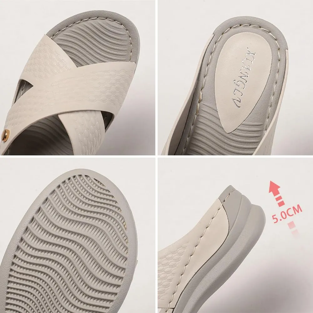 Rungion Summer Wedge Sandals for Women Slip On Dressy Comfortable Slides Sandals Lightweight Non-slip Platform Beach Shoes