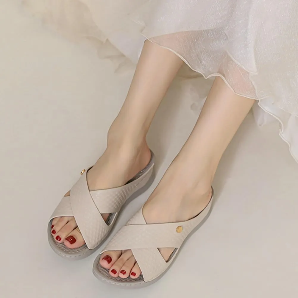 Rungion Summer Wedge Sandals for Women Slip On Dressy Comfortable Slides Sandals Lightweight Non-slip Platform Beach Shoes