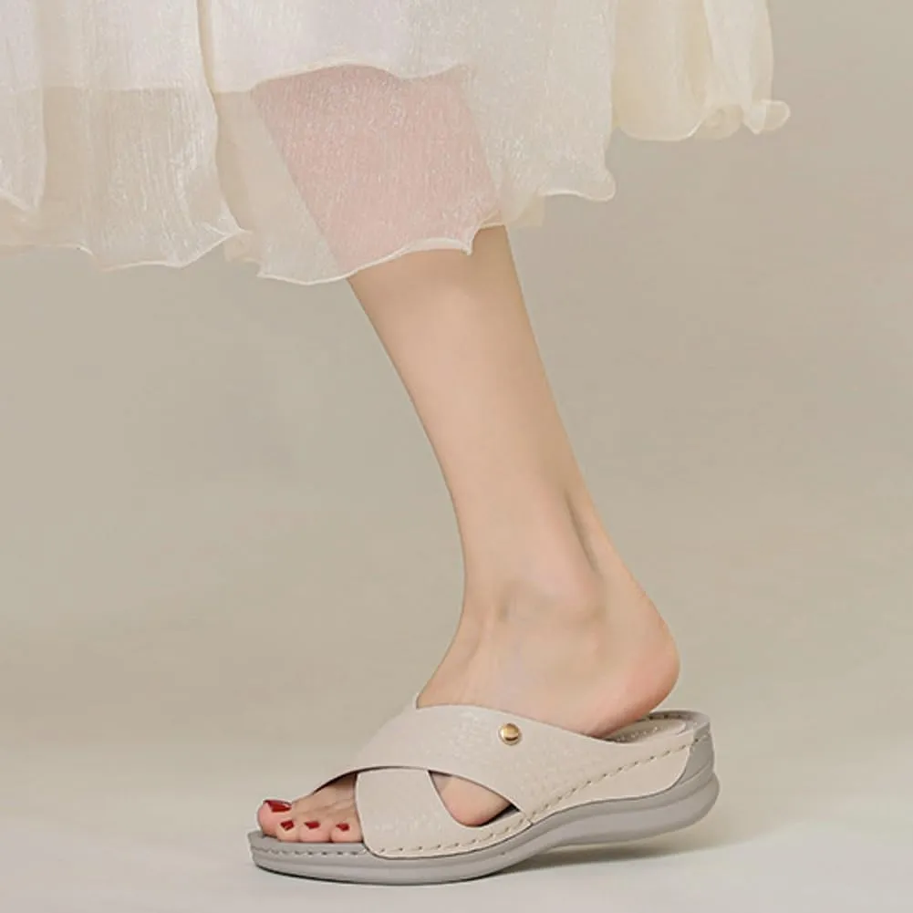 Rungion Summer Wedge Sandals for Women Slip On Dressy Comfortable Slides Sandals Lightweight Non-slip Platform Beach Shoes