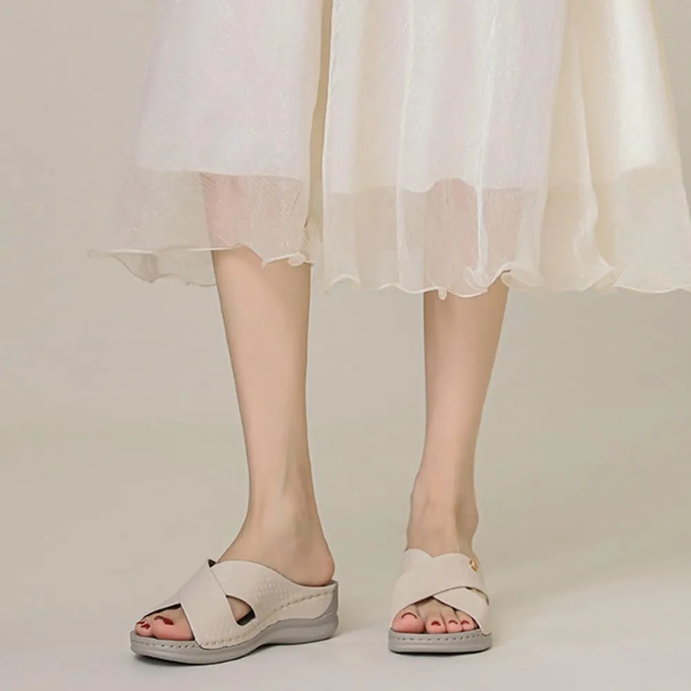Rungion Summer Wedge Sandals for Women Slip On Dressy Comfortable Slides Sandals Lightweight Non-slip Platform Beach Shoes