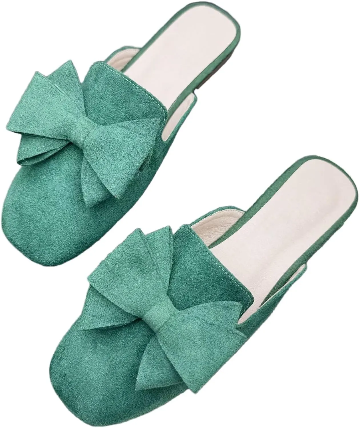 SAILING LU Women's Cute Bow Mules Square Toe Backless Loafers Easy Slip-on Flat Slides Comfortable Sandals Summer Shoes