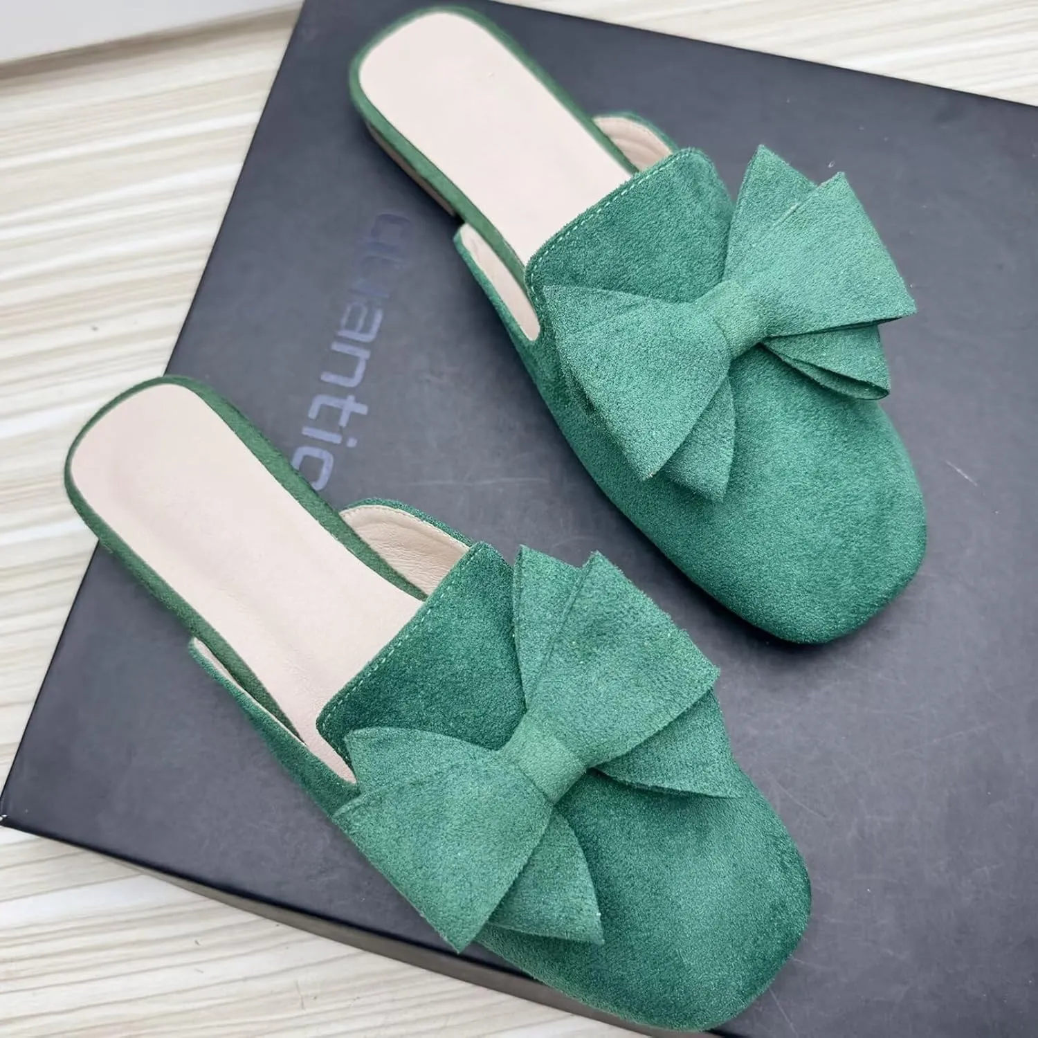 SAILING LU Women's Cute Bow Mules Square Toe Backless Loafers Easy Slip-on Flat Slides Comfortable Sandals Summer Shoes