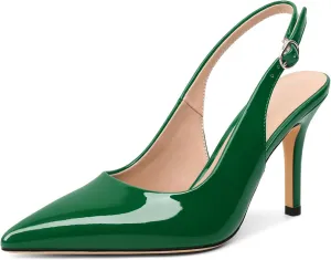 SAMMITOP Women's Pointed Toe Slingback Pumps Buckle Strap High Heels Stilettos Slip On Party Prom Dress Shoes 3.5 Inch