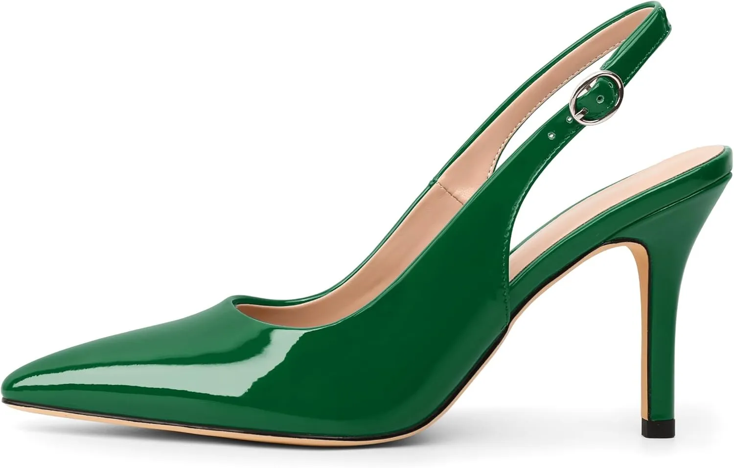 SAMMITOP Women's Pointed Toe Slingback Pumps Buckle Strap High Heels Stilettos Slip On Party Prom Dress Shoes 3.5 Inch