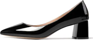 SAMMITOP Women's Women's Chunky Heels Slip-on Pumps Comfortable Leather Mid Heel Pointed Toe Block Office Classic Shoes 5 cm Heel