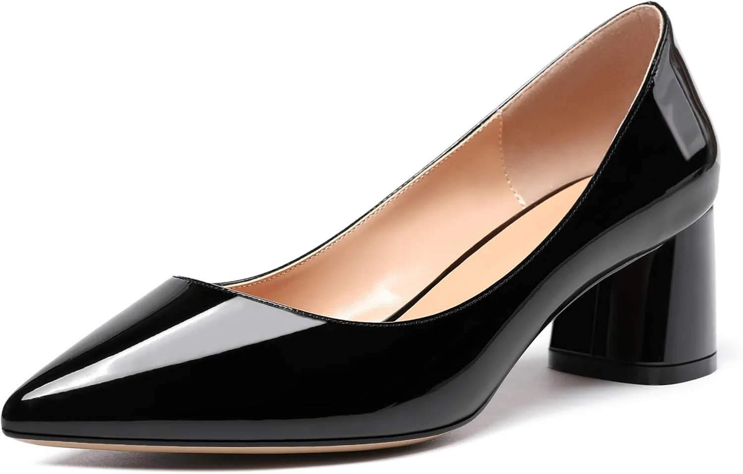 SAMMITOP Women's Women's Chunky Heels Slip-on Pumps Comfortable Leather Mid Heel Pointed Toe Block Office Classic Shoes 5 cm Heel