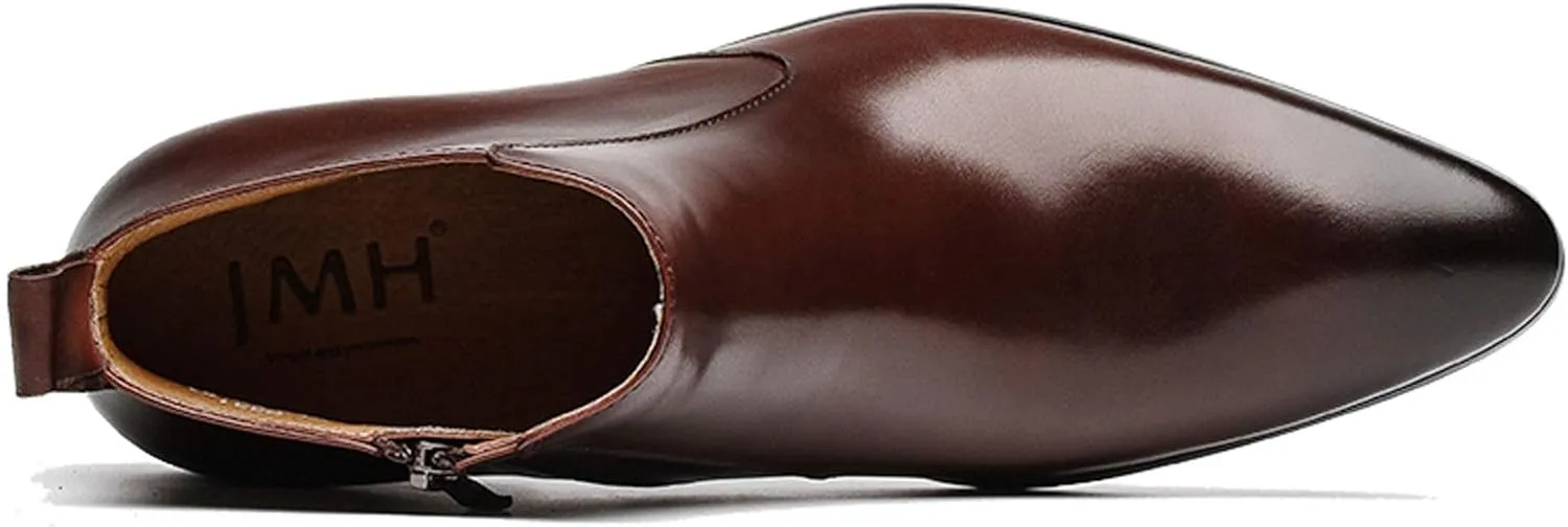 Santimon Mens Chelsea Boots Leather Zipper Ankle Dress Boots for Men Black Burgundy