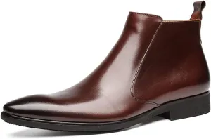 Santimon Mens Chelsea Boots Leather Zipper Ankle Dress Boots for Men Black Burgundy