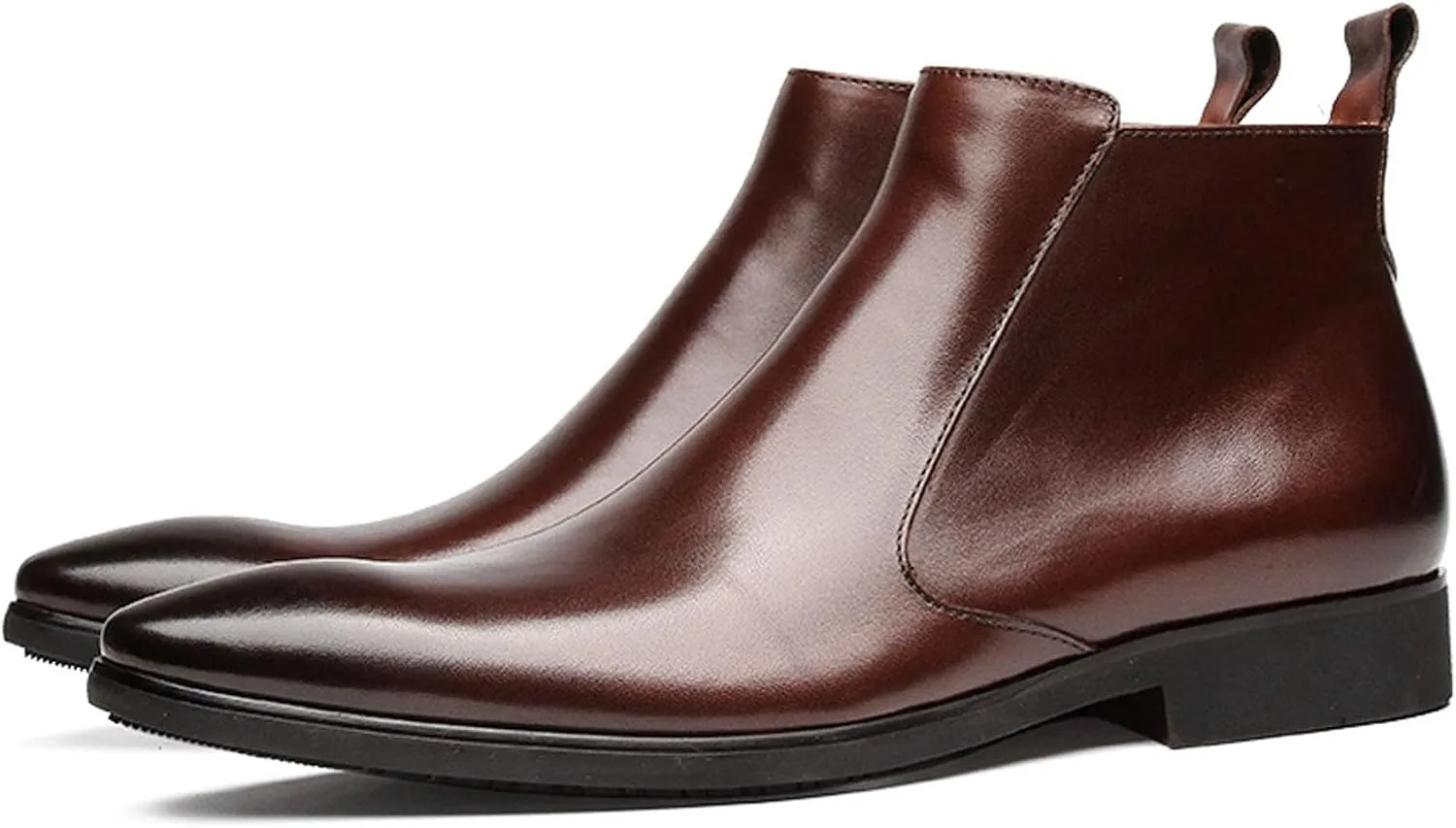 Santimon Mens Chelsea Boots Leather Zipper Ankle Dress Boots for Men Black Burgundy