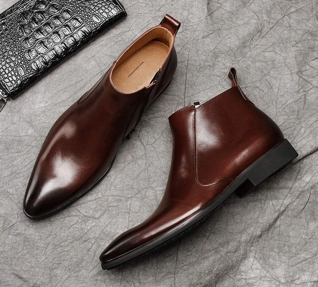 Santimon Mens Chelsea Boots Leather Zipper Ankle Dress Boots for Men Black Burgundy