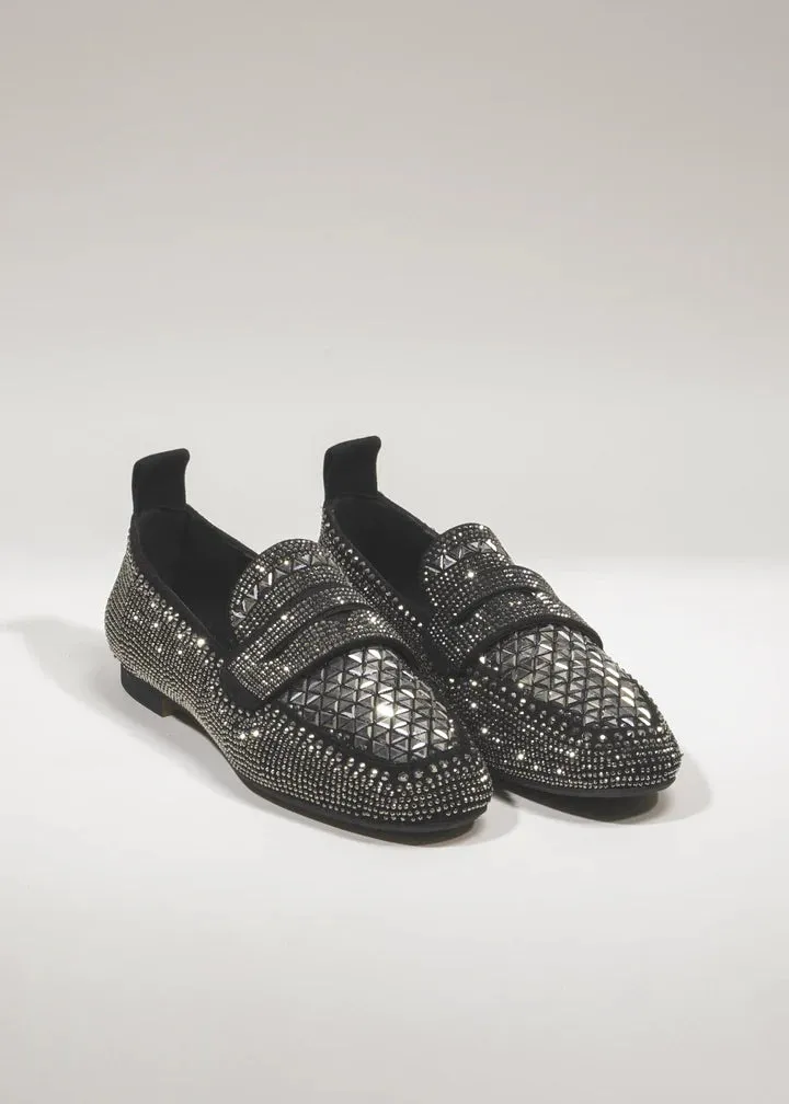 sheshe Christel Loafer - Nero in Black with Rhinestones