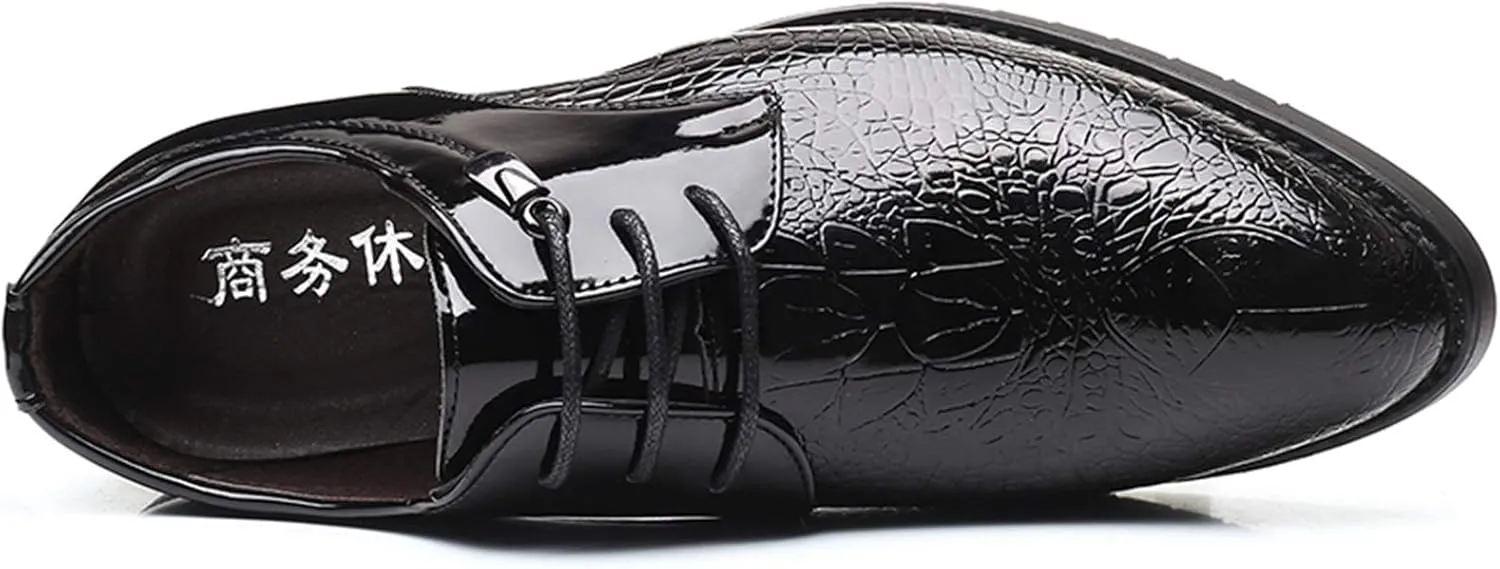 Shoes Dress Oxford for Men Lace Up Crocodile Embossed Round Toe Derby Shoes Patent Leather Low Top Block Heel Anti-Slip Resistant Non Slip Wedding Suitable for Many Occasions