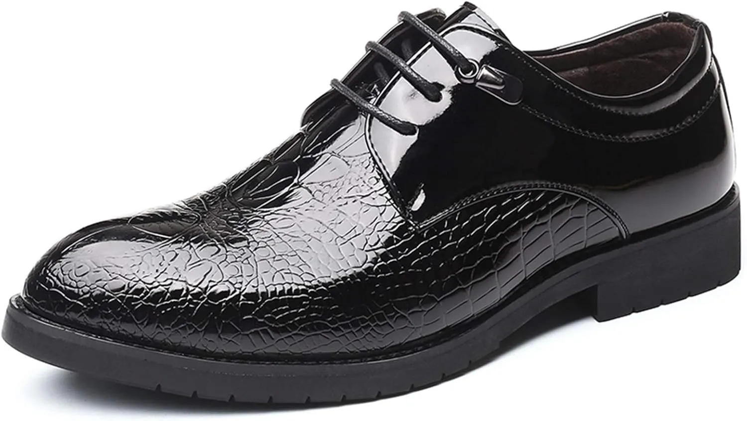 Shoes Dress Oxford for Men Lace Up Crocodile Embossed Round Toe Derby Shoes Patent Leather Low Top Block Heel Anti-Slip Resistant Non Slip Wedding Suitable for Many Occasions