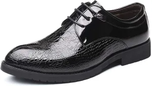 Shoes Dress Oxford for Men Lace Up Crocodile Embossed Round Toe Derby Shoes Patent Leather Low Top Block Heel Anti-Slip Resistant Non Slip Wedding Suitable for Many Occasions