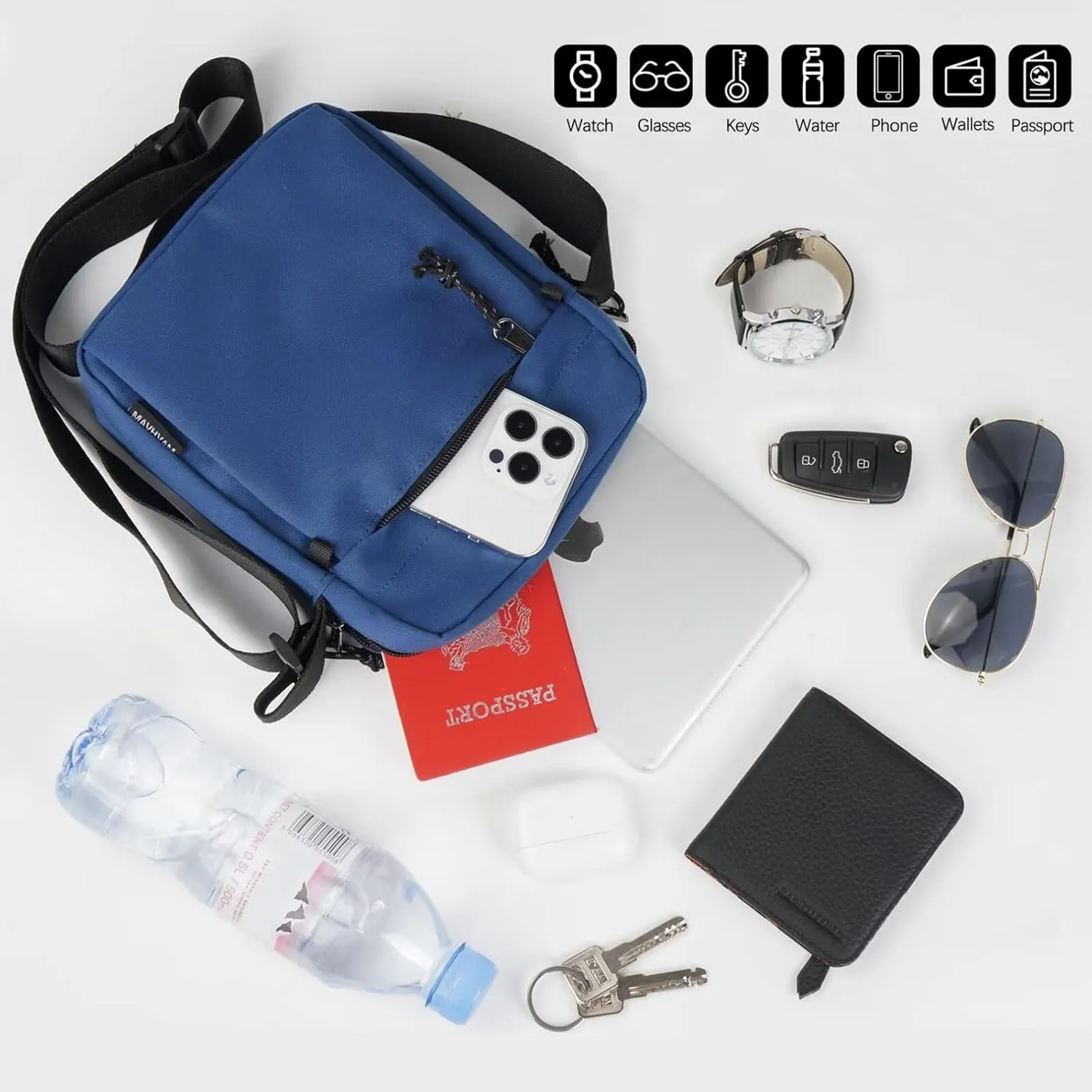 Shoulder Bag Water Repellent Durable Crossbody Bag with Reflective Zipper Rope and Soft Strap for Adult