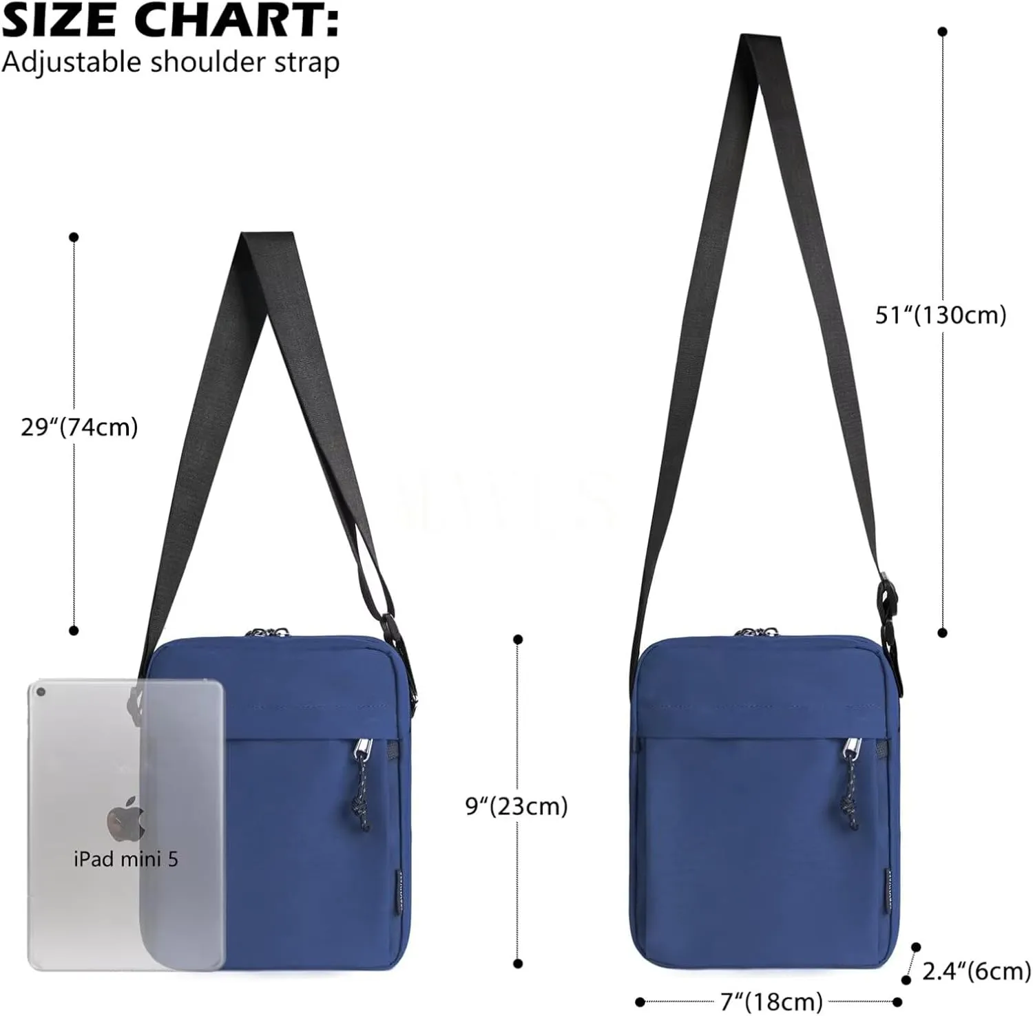 Shoulder Bag Water Repellent Durable Crossbody Bag with Reflective Zipper Rope and Soft Strap for Adult